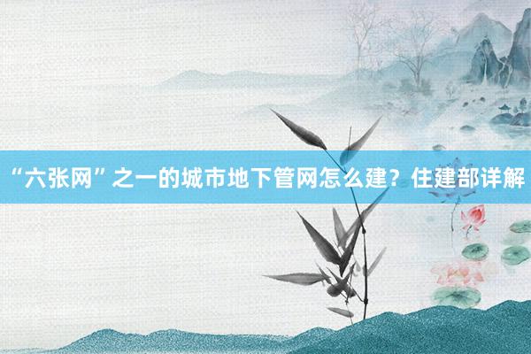 “六张网”之一的城市地下管网怎么建？住建部详解