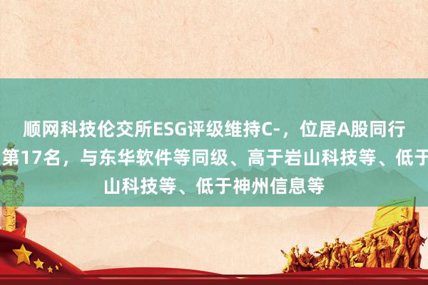 顺网科技伦交所ESG评级维持C-，位居A股同行业23家公司第17名，与东华软件等同级、高于岩山科技等、低于神州信息等