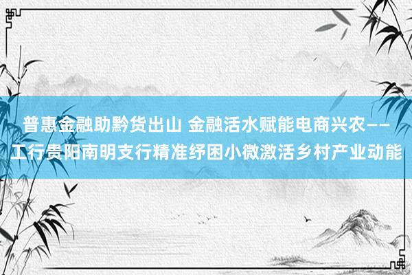 普惠金融助黔货出山 金融活水赋能电商兴农——工行贵阳南明支行精准纾困小微激活乡村产业动能