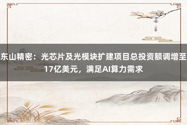 东山精密：光芯片及光模块扩建项目总投资额调增至17亿美元，满足AI算力需求