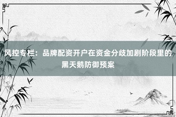 风控专栏：品牌配资开户在资金分歧加剧阶段里的黑天鹅防御预案