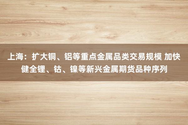 上海:扩大铜、铝等重点金属品类交易规模 加快健全锂、钴、镍等新兴金属期货品种序列