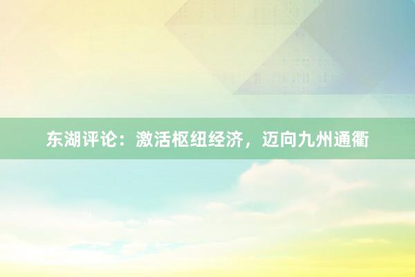 东湖评论：激活枢纽经济，迈向九州通衢