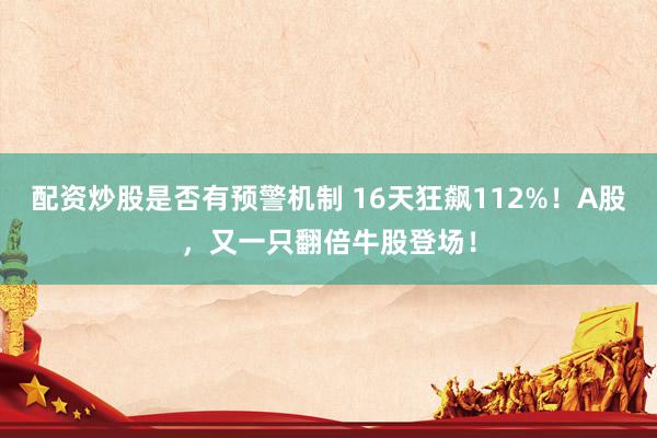 配资炒股是否有预警机制 16天狂飙112%！A股，又一只翻倍牛股登场！