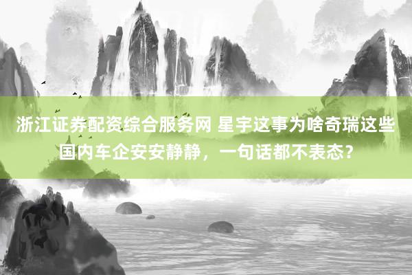 浙江证券配资综合服务网 星宇这事为啥奇瑞这些国内车企安安静静，一句话都不表态？