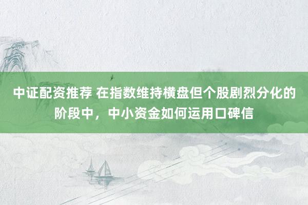 中证配资推荐 在指数维持横盘但个股剧烈分化的阶段中，中小资金如何运用口碑信