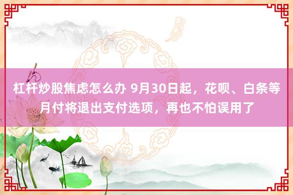 杠杆炒股焦虑怎么办 9月30日起，花呗、白条等月付将退出支付选项，再也不怕误用了