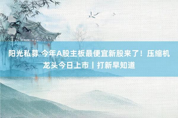 阳光私募 今年A股主板最便宜新股来了！压缩机龙头今日上市丨打新早知道