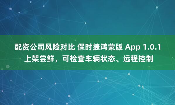 配资公司风险对比 保时捷鸿蒙版 App 1.0.1 上架尝鲜，可检查车辆状态、远程控制